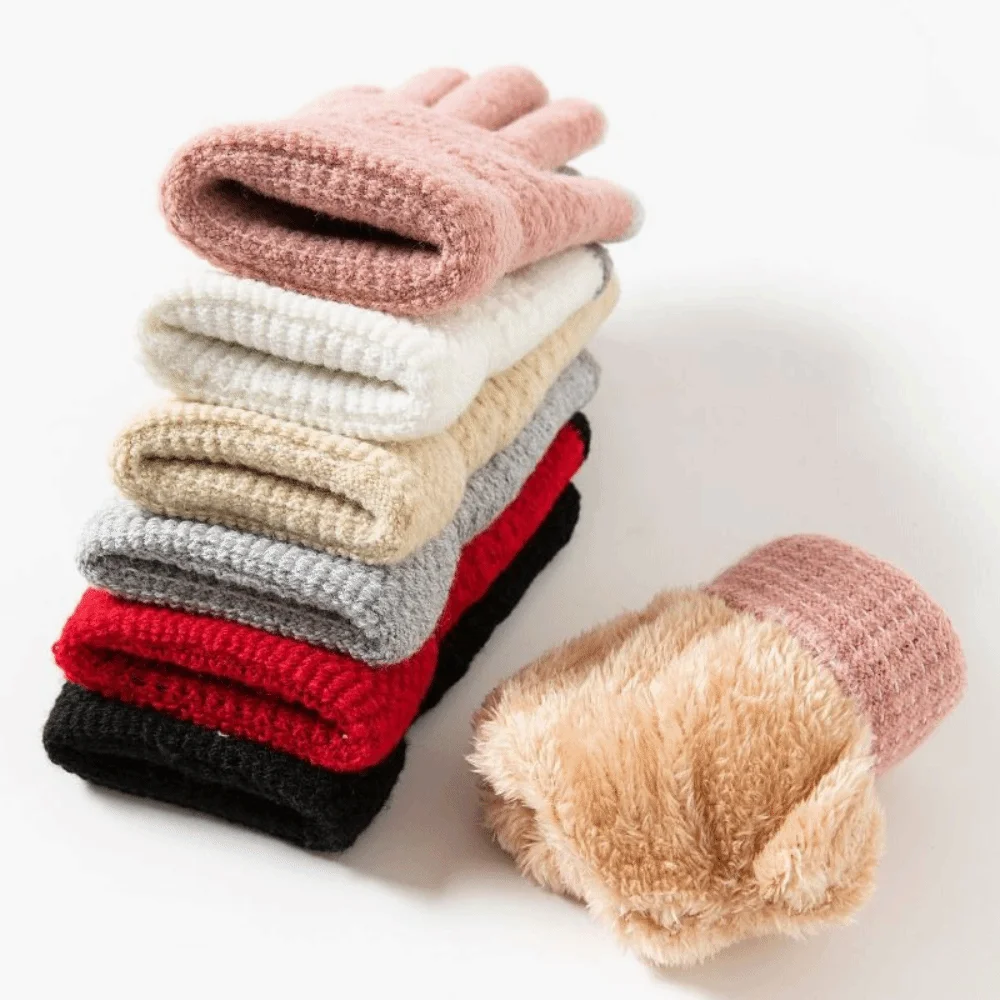 Double Layer Knitted Gloves Lamb Velvet Lamb Velvet Lining Warm Gloves Touch Screen Thickened Cold Proof Mittens