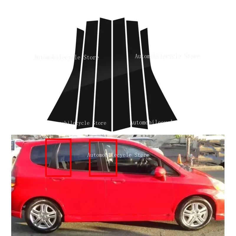 6PCS Glossy Black Pillar Posts Fit For Honda Fit/Jazz 5 Door Hatchback 2004 2005-2007 Window Moulding B C Center Sticker Cover