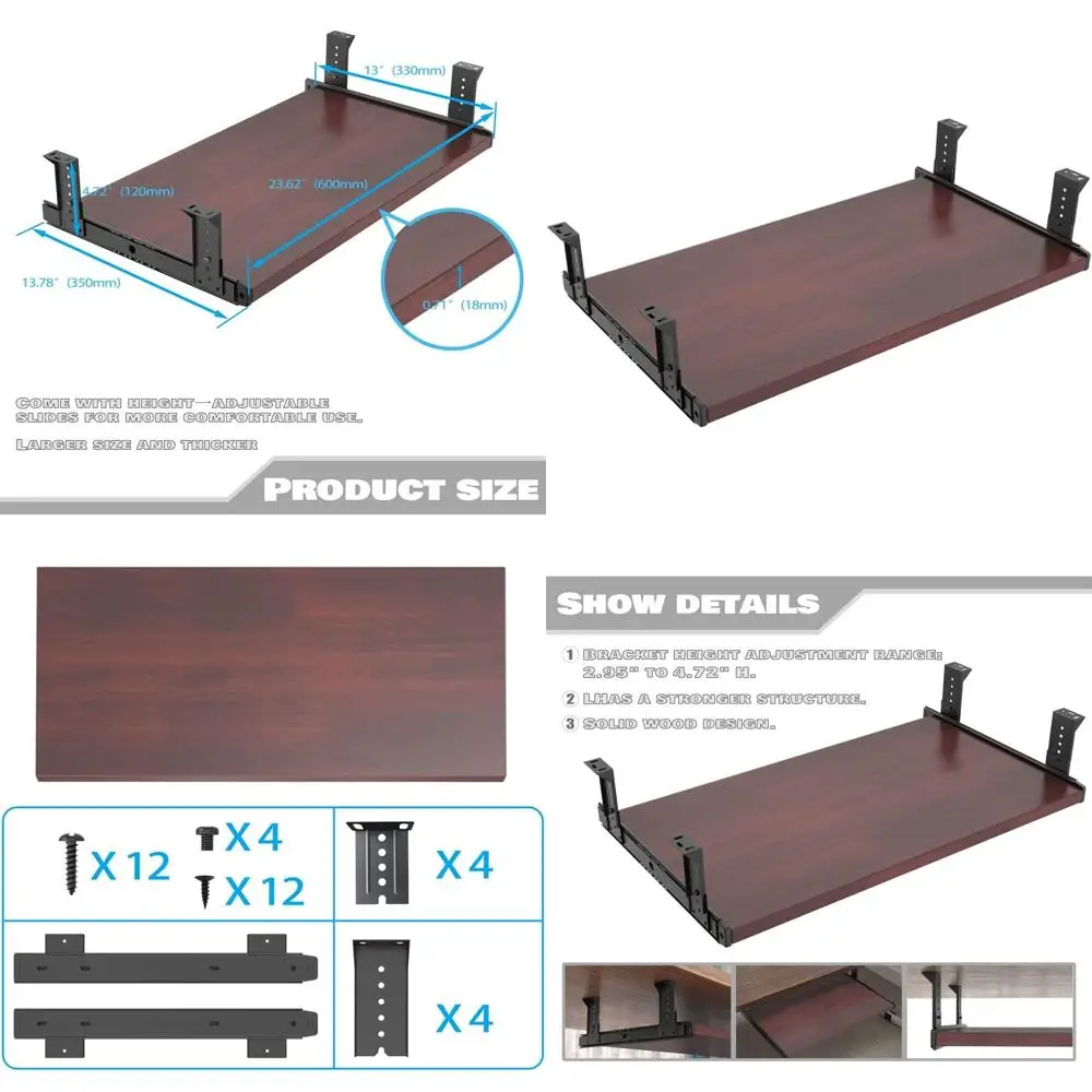 

Adjustable Under Desk Wood Keyboard Tray, 24, Fits 20-30 Monitors, Height Adjustable Platform