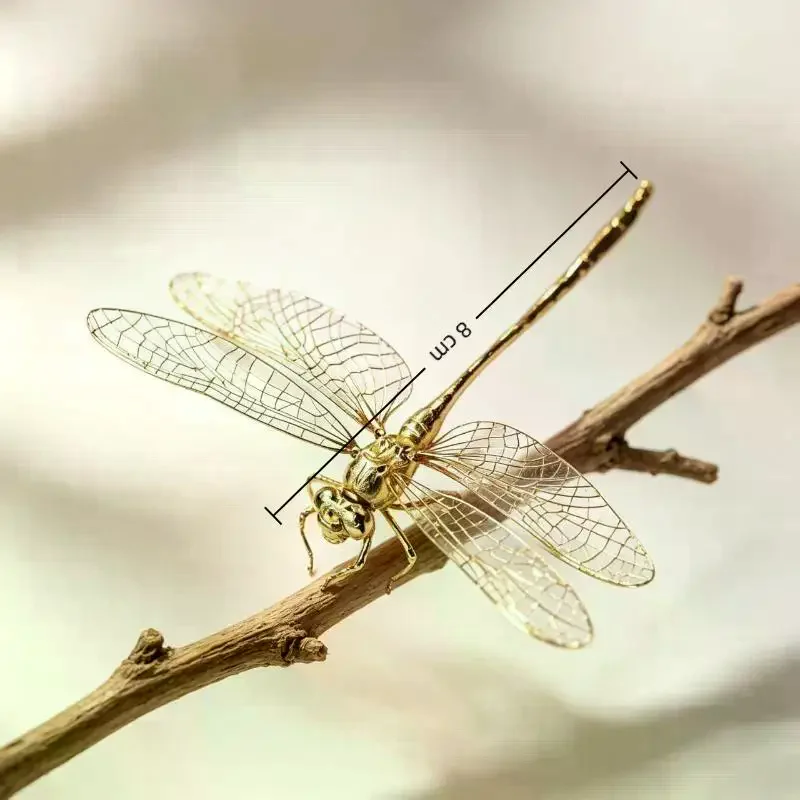 Solid Brass Dragonfly Figurine Vintage Antique Look Creative Tea Pet Collectible for Study Desk Home Decor Ornament