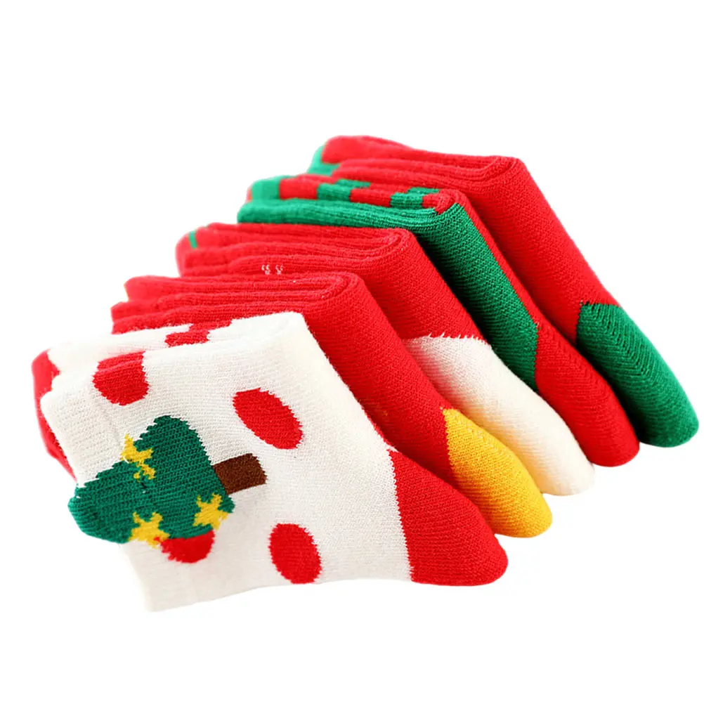 5 أزواج عيد الميلاد الجوارب الطفل منتصف أنبوب الدافئة لينة تنفس القطن عيد الميلاد جوارب الاطفال الشتاء الجوارب جوارب عيد الميلاد