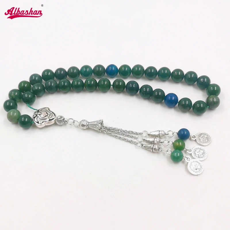 

Tasbih Natural Green Aquatic Agates stone with Natural lapis lazuli muslim prayer beads islamic rosary beads turkish fashion