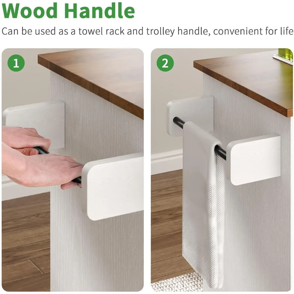 Тележка для кухонного острова с колесиками, шкафом для хранения, полкой для специй и вешалкой для полотенец — универсальная станция на колесиках для эффективного приготовления пищи