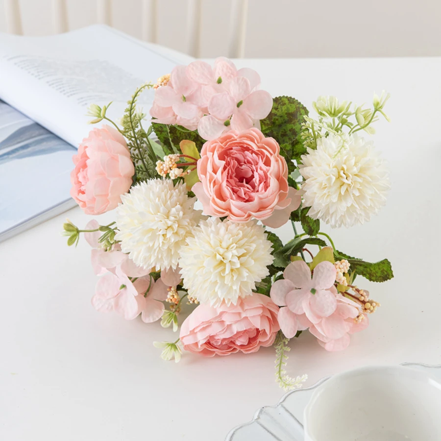 3 Stück 32 cm Seiden-Pfingstrosen Künstliche Blumen Hochzeit Hortensien Bouquet Festival Kranz Vase Heimdekoration Garten Scrapbooking DIY Geschenk – Detail 3