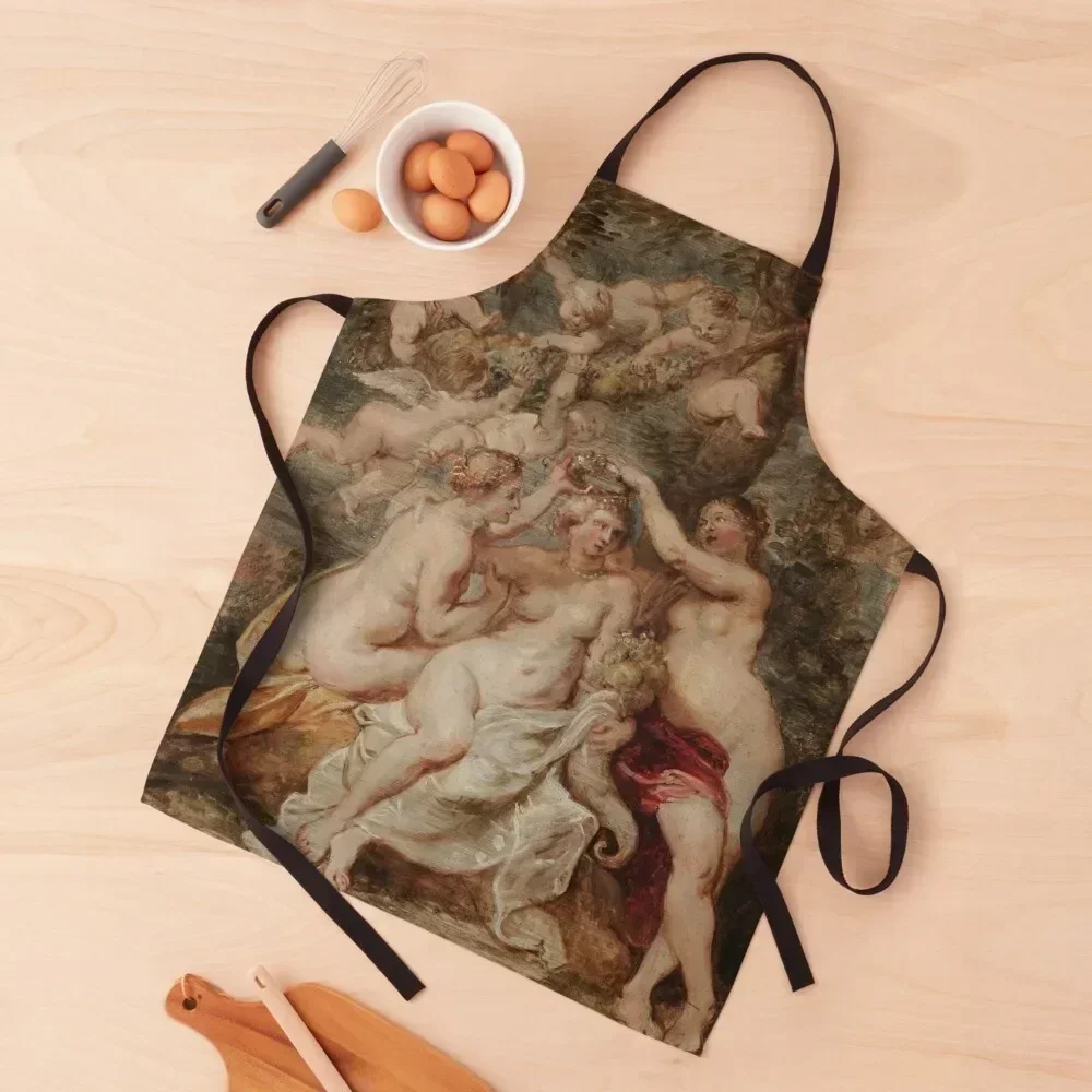 Rubens - Nymphs Crowning the Goddess of Abundance Apron kitchen utensil barber uniform Home And Kitchen Kitchens Men Apron