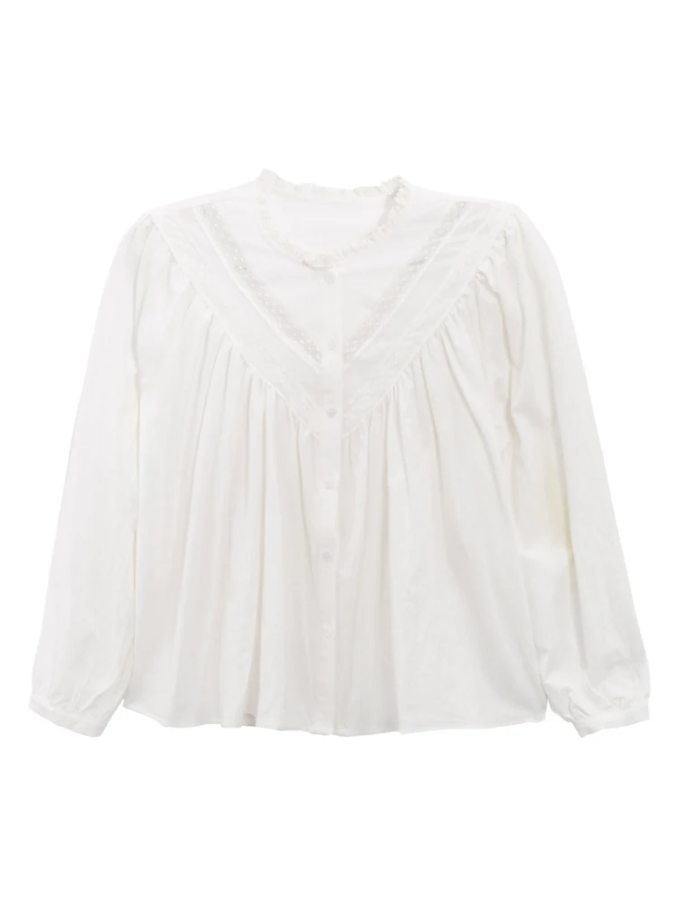 レトロコート Sle ホワイトレースバブル Sve ラウンドネック女性の秋冬インナーウェアベーストップルーズフィットフレンチ Sle