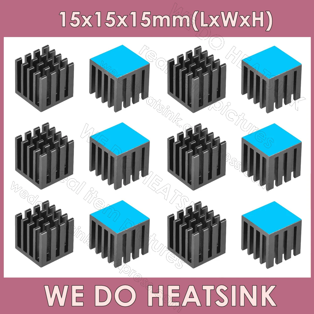 

WE DO HEATSINK 15x15x15mm Without or With Thermal Pad Small Cube Size Black Anodized Slotted Aluminum Heatsink Cooler Radiator