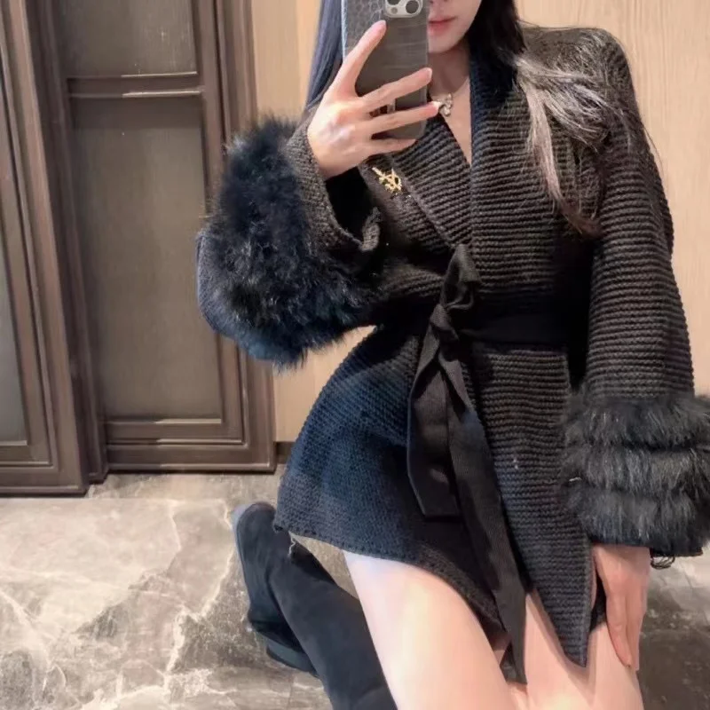 

Women's Knitted Sweater Coat Thiened Slim Fit High Collar Waist-Cinching Autumn Winter Faionable Commute Sle Long Sve