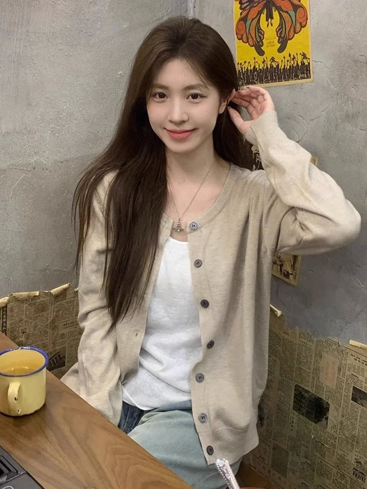 

Early Spring Korean Sle Knitted Open Cardigan Women's Spring Faion Loose Thin ort Outerwear Casual V-ne Long Sve