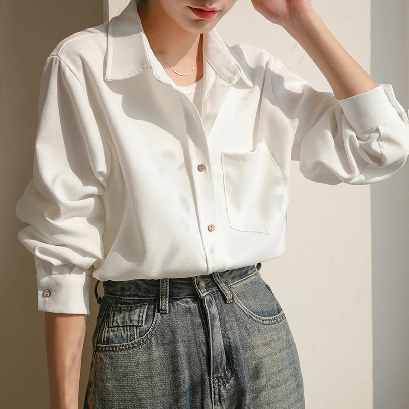 Camicette da donna da ufficio Camicette da donna in velluto a coste tinta unita Camicie vintage Moda vestibilità ampia Abbigliamento primavera/autunno Top da donna a maniche lunghe