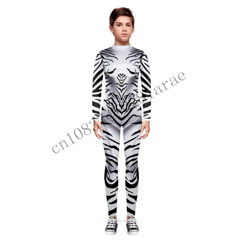 Boys Girls 3D Digital Animal Zebra Stripe Printing Bodysuit Children Punk Robot Jumpsuit Kids Halloween Cosplay Costumes CMM501