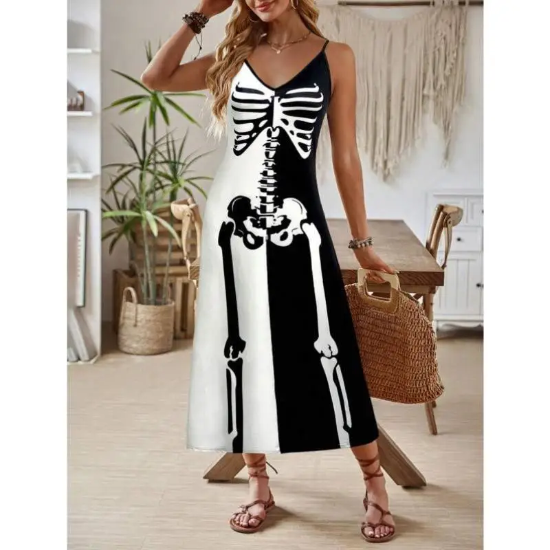 

Women's Svel V-Ne Skeleton Print Dr Thin Strap Cross-Border Faion Autumn Seven-Quarter Length Casual Sportswear