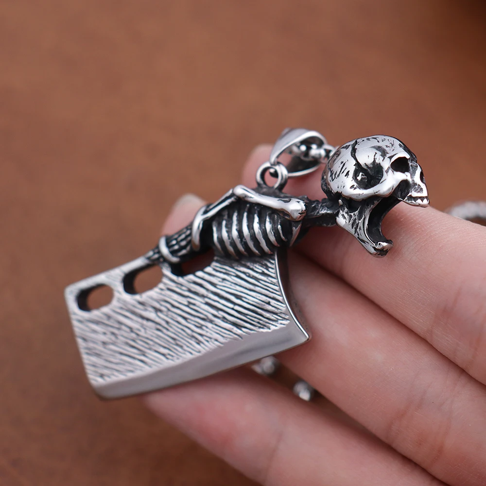 Creative Vintage Skull Knife Necklace Pendant for Men Stainless Steel Unique Skeleton Bottle Opener Gothic Jewelry Never Fading