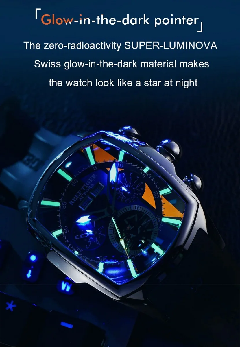 Reef Tiger Men Automatic Watch,Luxury Mens Watches Self Wind Mechanical Wristwatch Sport Luminous 50M Waterproof Sapphire Mirror