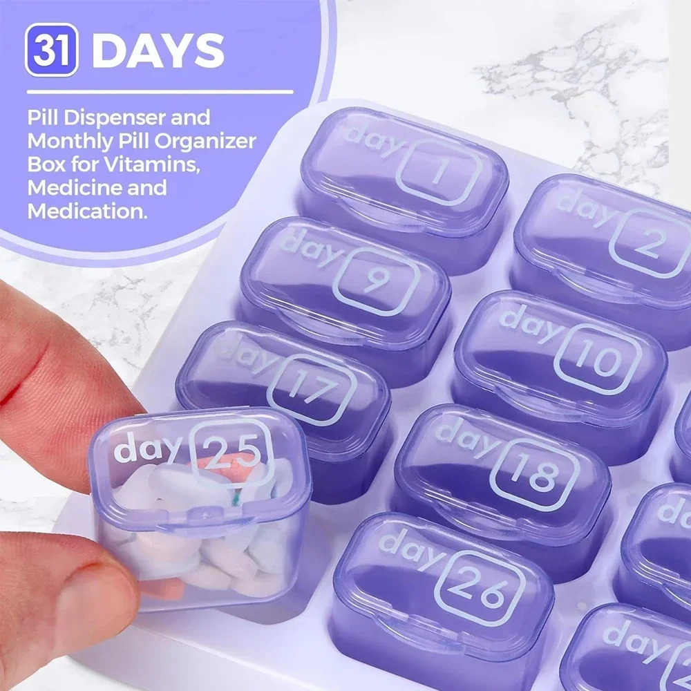 Monthly Pill Organizer 31 Day Pill Organizer with Large Removable Medication Pods Portable Pill Case Box Holder Great for Travel
