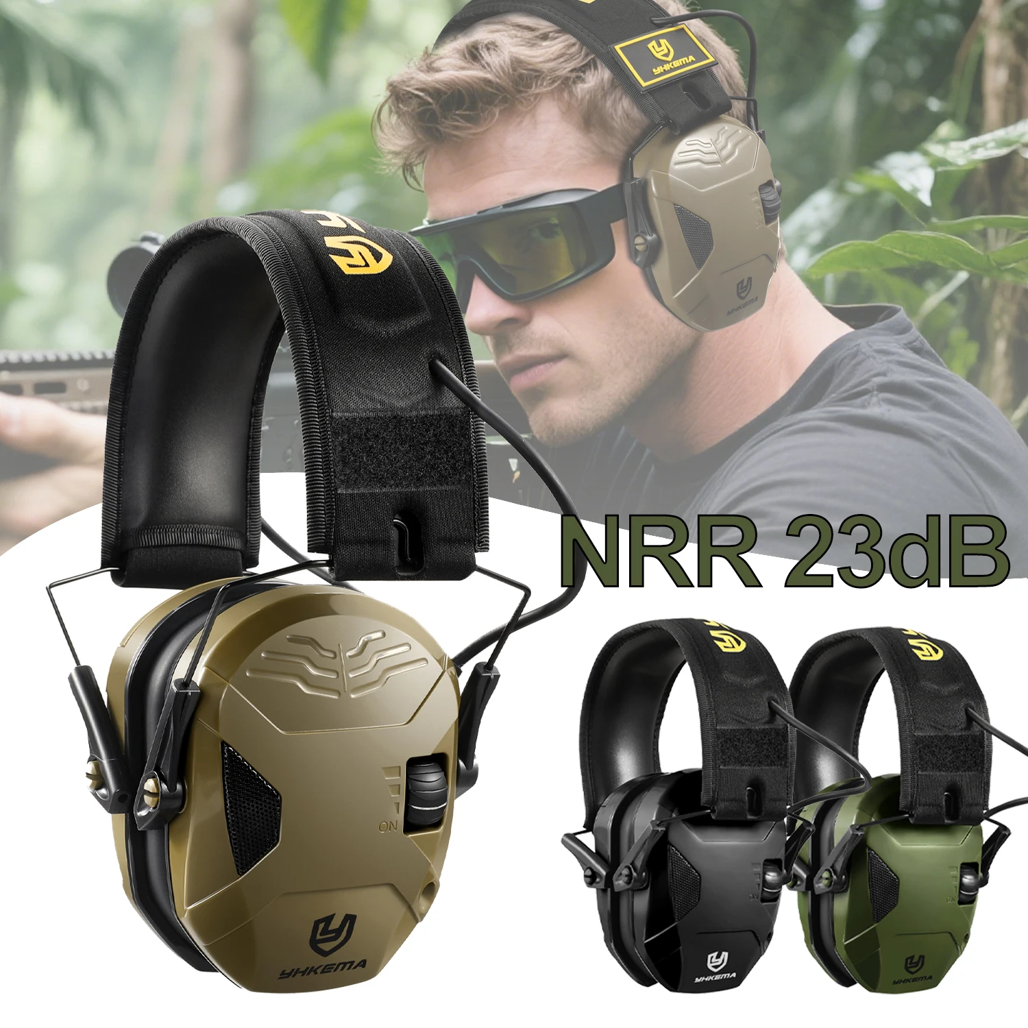 Electronic Shooting Headset Hanging Head-mounted Tactical Shooting Active Noise Reduction Headphones NRR 23dB YHKEMA