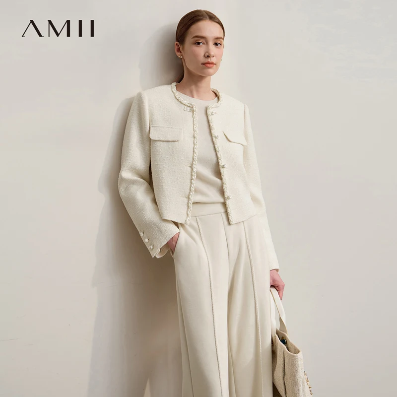 

AMII Women's Jacket 2025 Autumn New Elegant Retro Round Neck Long Sleeves Top Female Short Versatile Women's Clothing 12543097