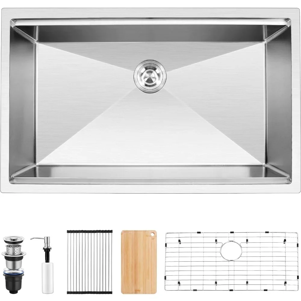 

33x19Inch Undermount Kitchen Sink,Stainless Steel Single Bowl Kitchen Workstaion Sink Basin, Handmade 10'' Deep with Accessories