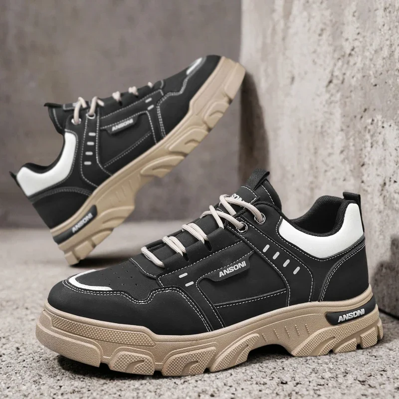 

All-season Versatile Men's Large-sized Flat Low-top Round-toe Lace-up Color-blocked Work Shoes Trendy Work Shoes Casual Shoes