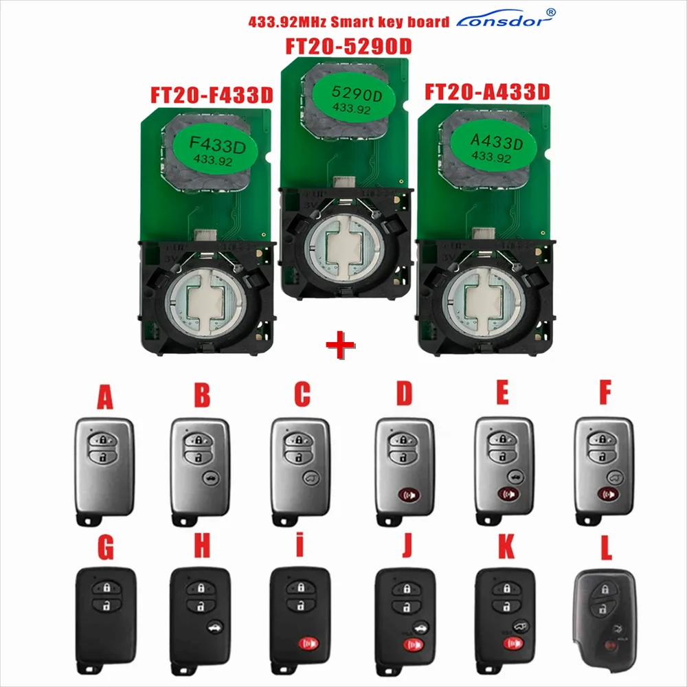 

Lonsdor FT20 F433D A433D 5290D 433.92MHZ FSK Keyless Go Smart Key Board PCB 4D Chip for Toyota with key shell