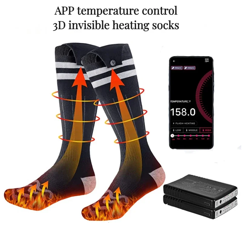 usb rechargeable battery electric heated ski socks foot self heating socks with App