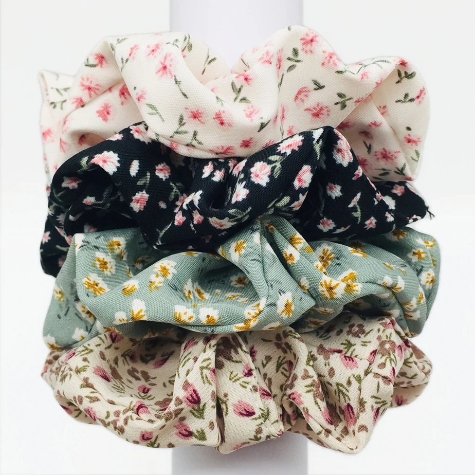 5pcs/set Sweet Cute Print Flower Scrunchies For Women Stretch Hair Accessories Elastic Rubber Band Rope Headwear Ditsy Floral