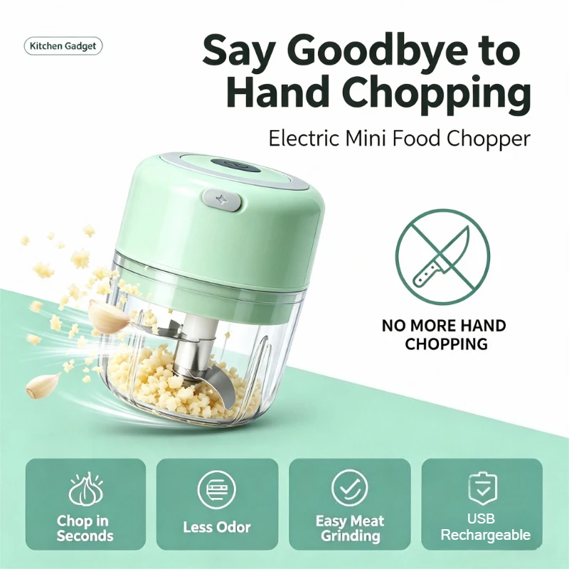 2026 Electric Garlic Mincer 100ml/250ml USB Rechargeable Cordless Vegetable Chopper Meat Grinder Kitchen Gadget