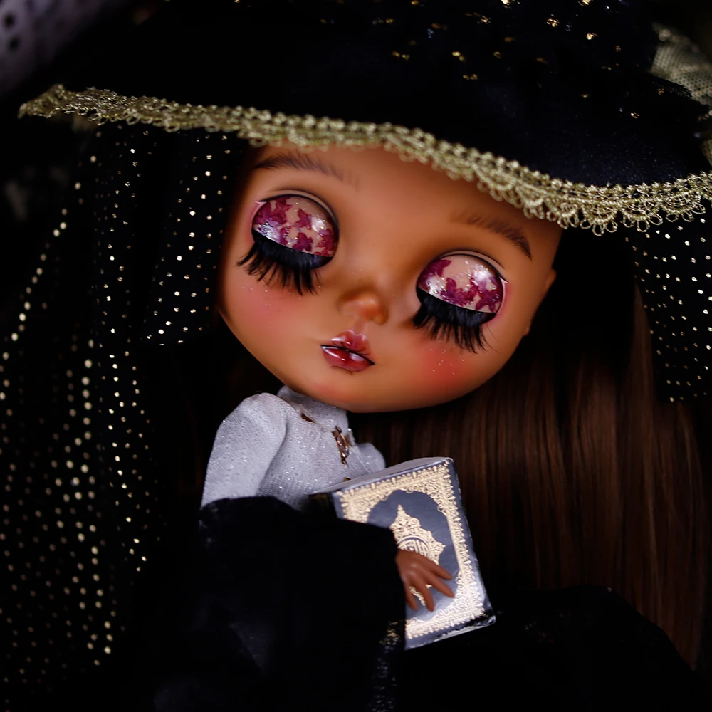 

ICY DBS Blythe Doll 1/6 jiont Body 30cm Hand-Painted Set Black Skin Lilac Makeup BJD Toy Fashion Gift