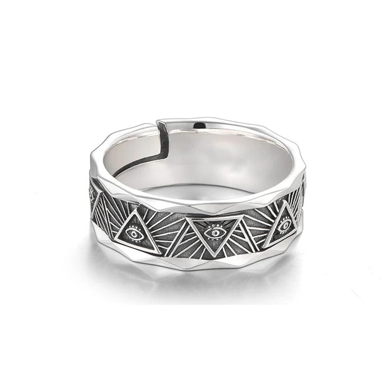 Fashion Verzilverd Mannen Ring Trend Thai Zilveren Geometrische Ogen Verstelbare Ring Voor Mannen Jongen Accessoires Partij Sieraden Geschenken