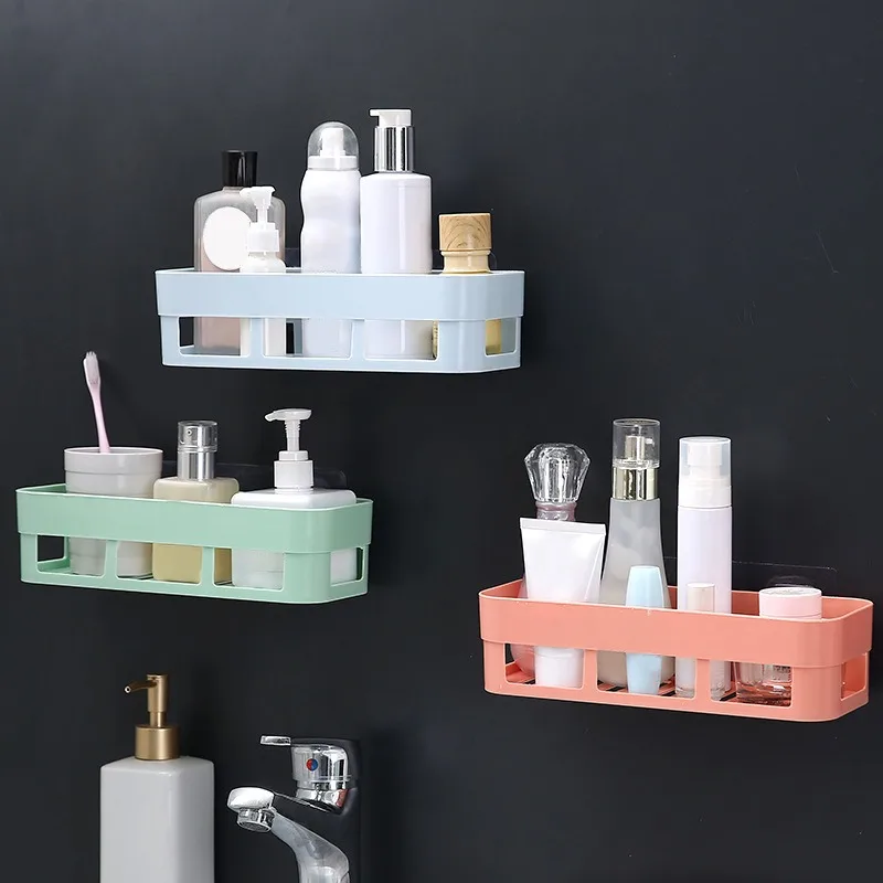 Bathroom Shelf Storage Basket Organizer Toilet Adhesive Shampoo Gel Decoration Bathroom Corner Shower Shelf Rack Accessories