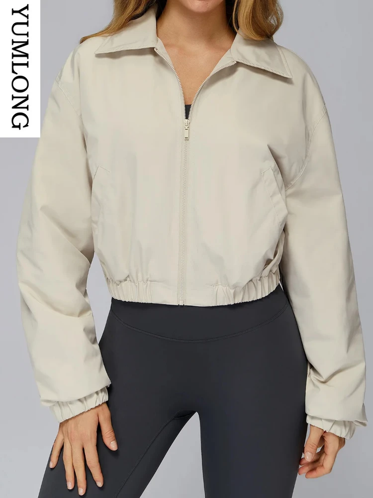 

Женская куртка с высоким воротом, свободная посадка, ветрозащитное теплое пальто на флисовой подкладке с карманами, осенне-зимняя уличная спортивная одежда для фитнеса на молнии