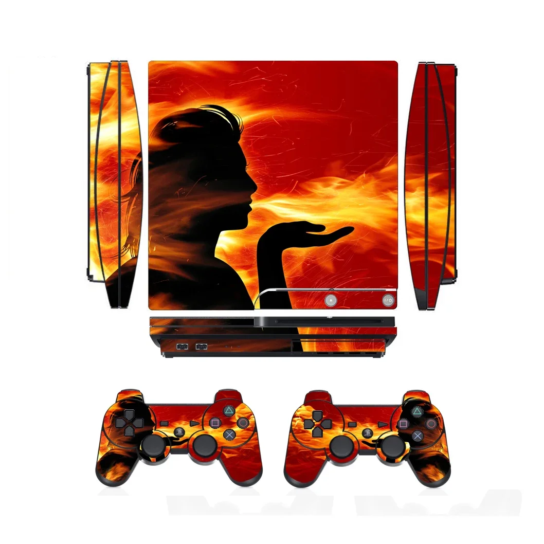 ملصق جلدي من الفينيل Fire 1552 لهاتف Sony PS3 Slim PlayStation 3 Slim و2 ملصقات جلود وحدة التحكم