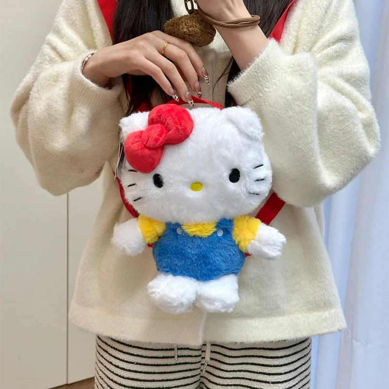 Mochila de felpa estética de Hello Kitty, diseño de Anime suave y esponjoso, bonita mochila escolar para niñas de gran capacidad con correas ajustables Kawaii