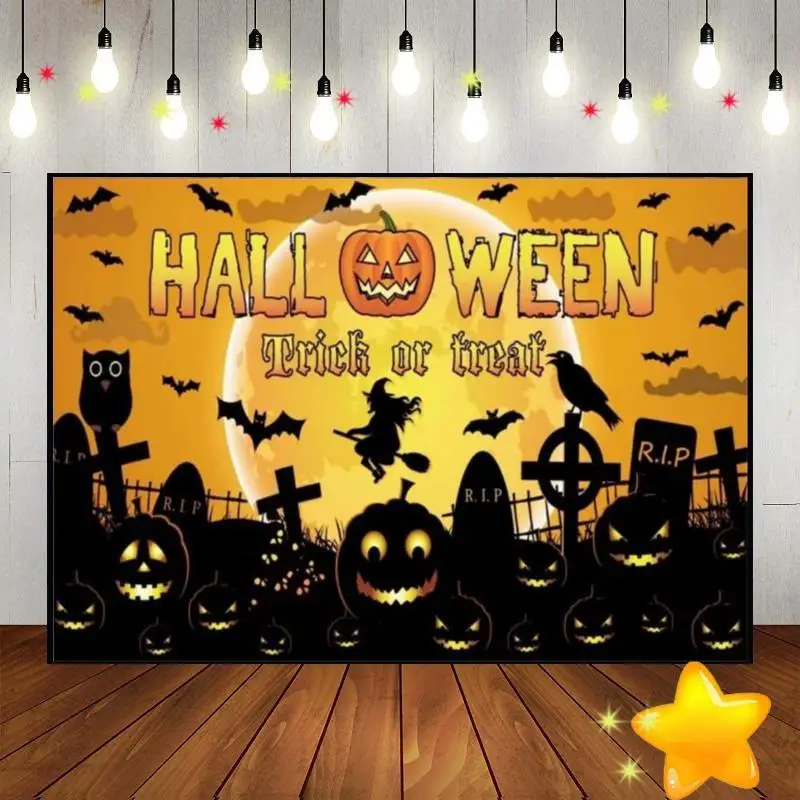 Halloween Background Bat Lantern Photography Backdrops Trick or Treat Custom Birthday Backdrop Old Castle Photo Rustic Wood