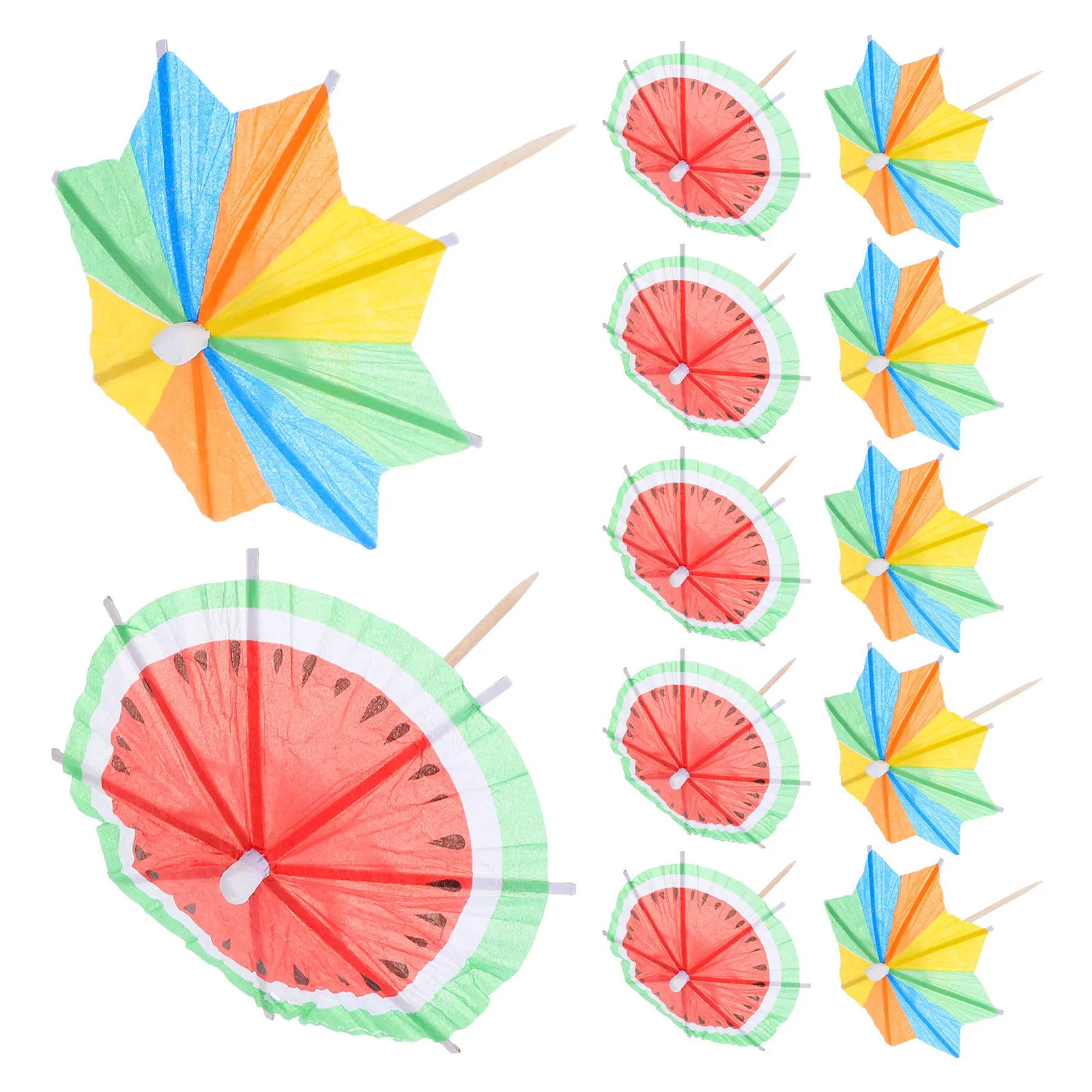 100Pcs Decorative Umbrella Cocktail Picks Tropical Watermelon Design Mini Drink Skewers for Parties Fruit Cupcakes Social Media