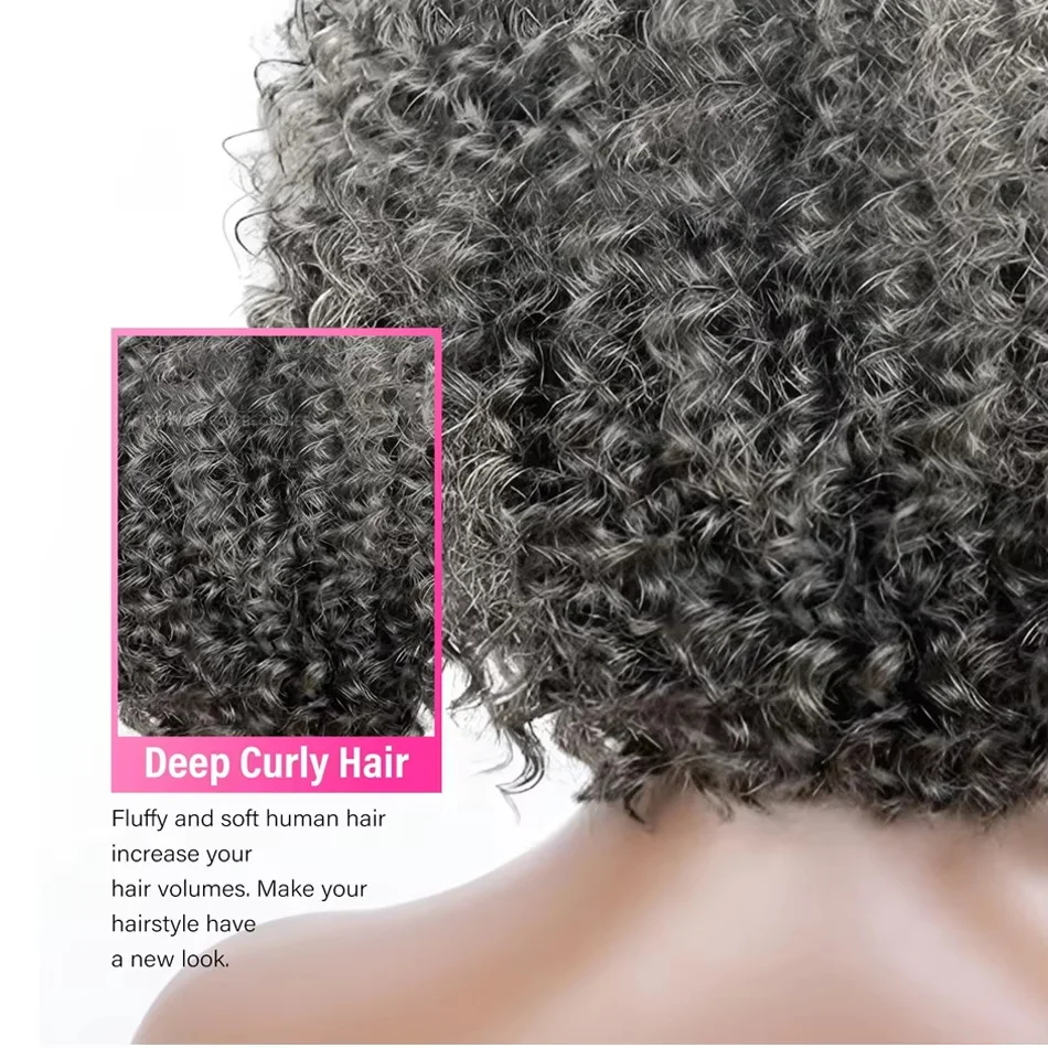 Zout- en peperpruiken 100% echt haar grijze haarkant diepe golf krullende bobpruik HD transparant kant grijze pruiken 12 inch voor vrouwen