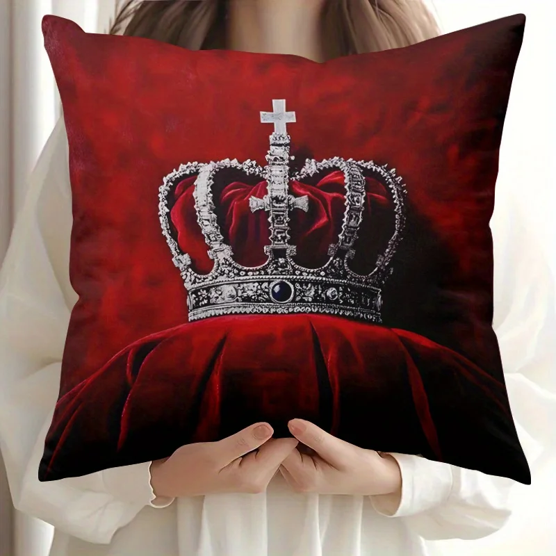 Luxury Red Crown Cross Embroidered Pillow Case Decorative Throw Cushion Cover for Home Decor Gift