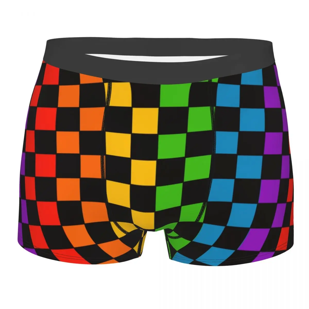 Custom Rainbow Checkerboard Checked Pattern Boxer Shorts For Men 3D Printed Underwear Panties Briefs Soft Underpants