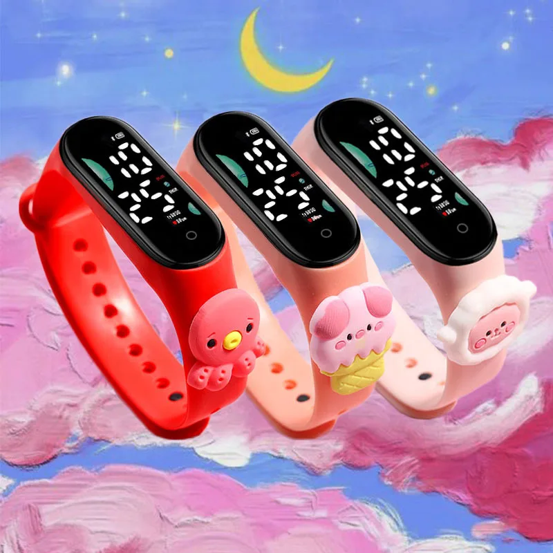 50Pcs/Lot New Cartoon LED Meter Watch Electronic Watch Creative Student Plastic Bracelet Children's Touch Watch Brithday Gift