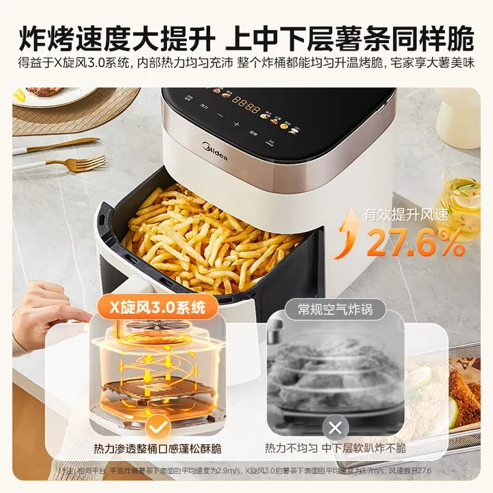 Air Fryer - No Flipping Required, Smart Touch Control, Visual Display, Large Capacity 6.5L, Steam and Grill All-in-One