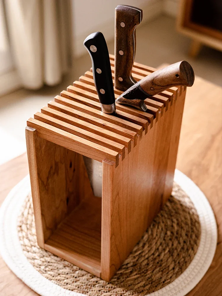 

Solid wood knife holder wooden kitchen knife rack cutter multi-slot storage rack kitchen ventilation mildew-proof drain knife