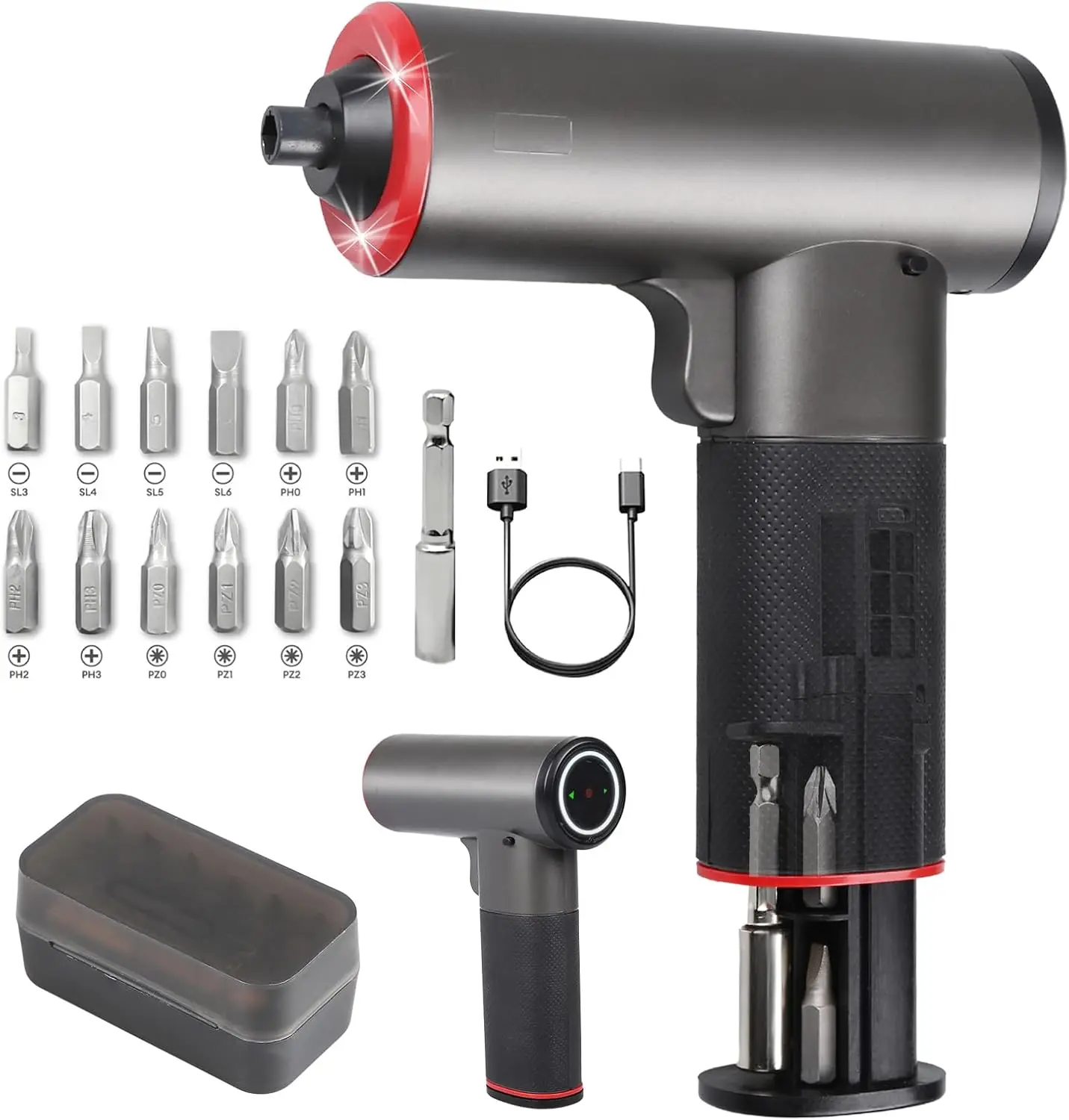 

4V Cordless Screwdriver Set, Rechargeable Screw Gun with 12 Bits, LED Light, USB Charging, Home DIY Repair Kit