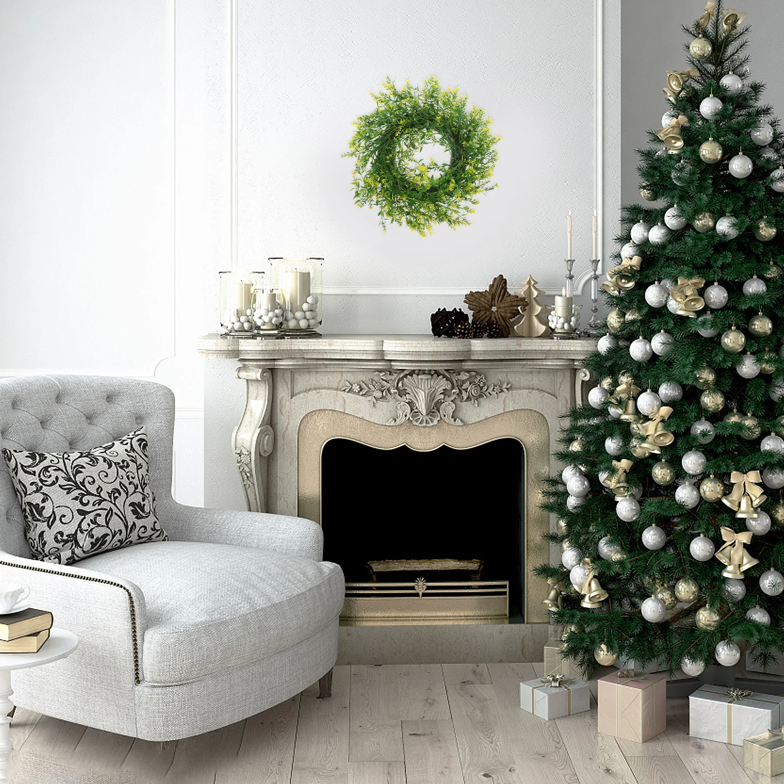 

Faux Eucalyptus Leaf Wreath Realistic Artificial Holiday Wreath Front Door Wall Hanging Christmas Wedding Seasonal Decor