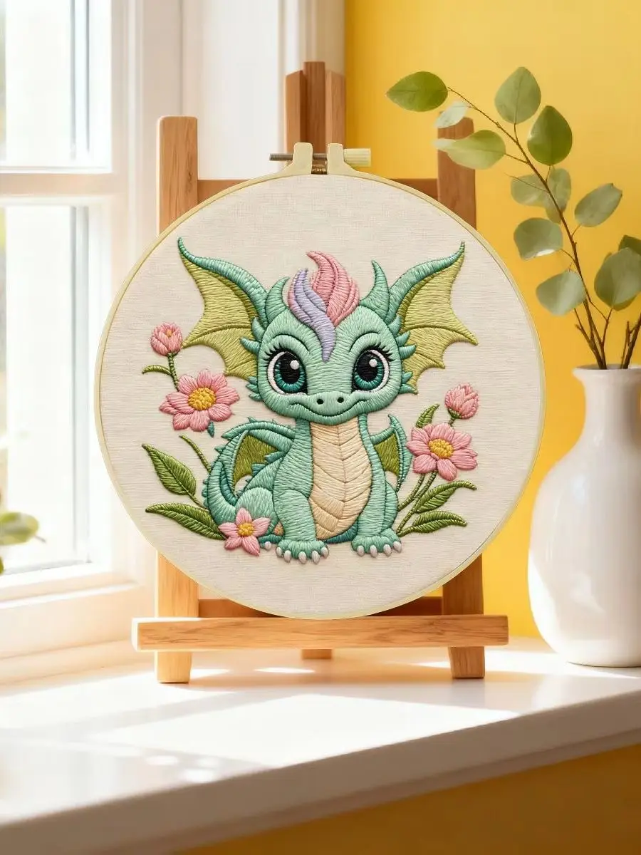 1 Stück 20X20CM/15X15CM 7,87/6,3 Zoll Drachen-Stickerei-Starter-Kit DIY-Kit DIY-Stickerei-Set Handarbeiten Nadelkunst Heimdekoration – Detail 6