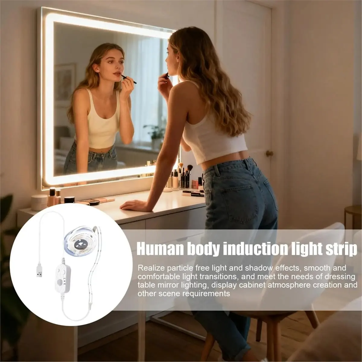 

Okay Motion Sensor Light Strip USB Powered Rechargeable Motion Activated LED Closet Strip Light for Staircase Closet Cabinet
