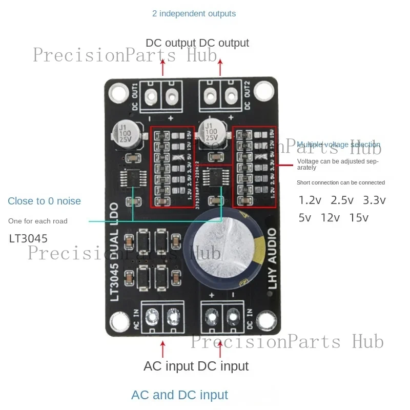Nvarcher LT3045 Dual-Channel Positive Voltage DC Stabilized Power Supply Low Noise High Precision Linear Upgrade DAC