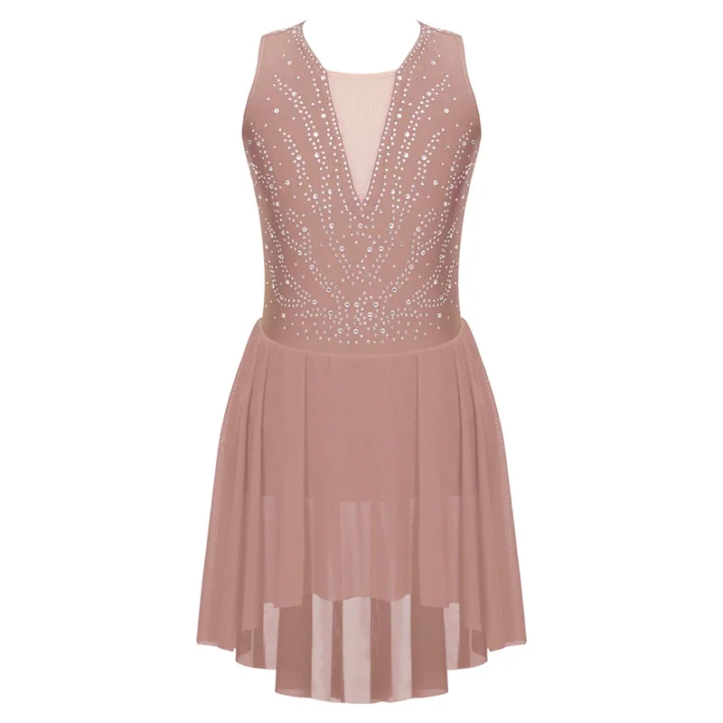 RT01 adolescentes strass patinage artistique Performance robe sans manches à bretelles dos Ballet gymnastique justaucorps danse lyrique * JK2