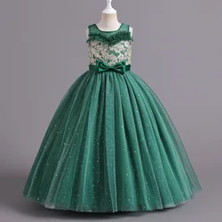 15 Quinceanera Children's Graduation Luxury Flower Girl Teenage Gala Long Dresses 4 To 6 14 Years Women Puffy Green Child Dress