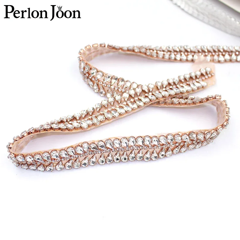 Handmade rhinestone trim band Hot Fix Sew on bridal accessories the Sash drop Crystal Applique for Wedding Dress belt WH047 image 5