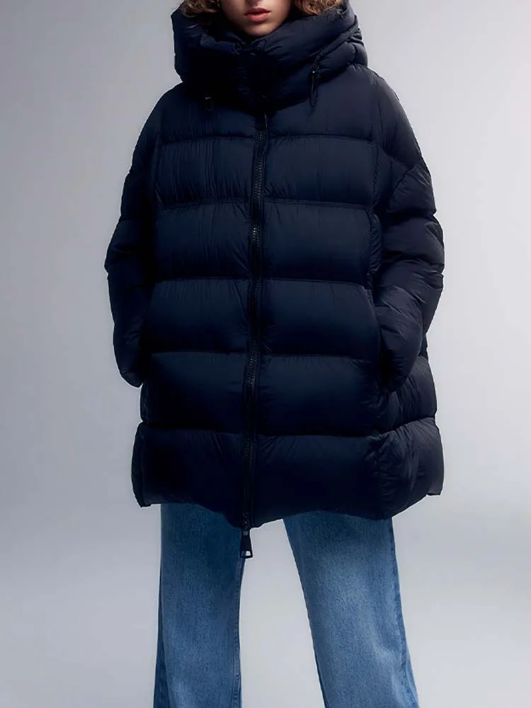 INKEO-Chaqueta de plumón de pato blanco para mujer, Abrigo acolchado con capucha y cremallera, ropa de abrigo cálida a la moda, color negro, 90%,